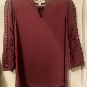 Market & Spruce Burgundy Blouse with Cutout Sleeves